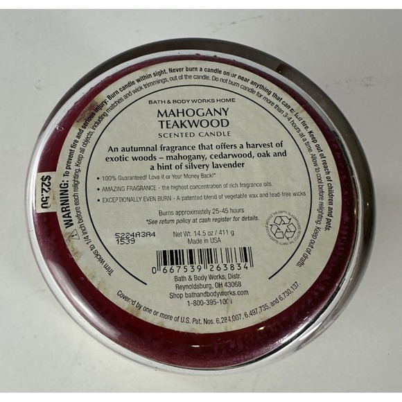 NEW! Bath & Body Works Mahogany Teakwood Scented 3 Wick Candle Large 14.5 OZ - Picture 2 of 9